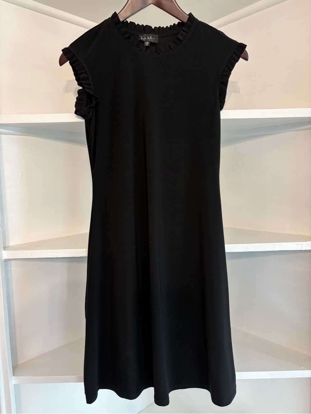 Nicole Miller New York Black Ruffle-Sleeve Shift Dress